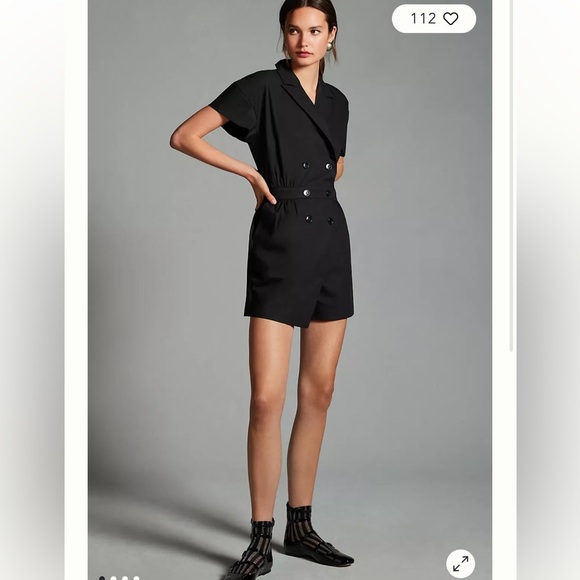 Anthropologie Maeve Black Short-Sleeve Tailored Blazer Romper NWT - Picture 2 of 11